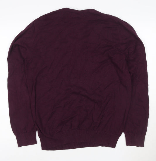 21 Men Purple V-Neck Cotton Blend Jumper Size L