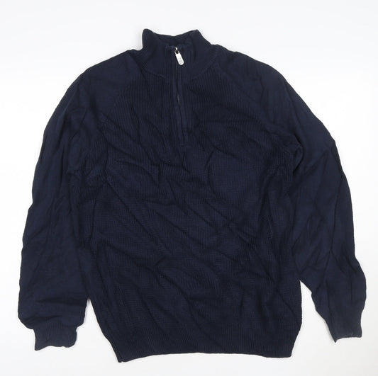 Cotton Traders Men’s Navy Blue L 1/2 Zip High Neck Cotton Jumper