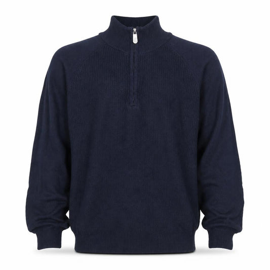 Cotton Traders Men’s Navy Blue L 1/2 Zip High Neck Cotton Jumper