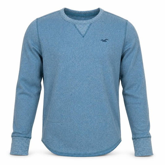Hollister Men Blue Waffle-Knit Crew Neck Jumper XS