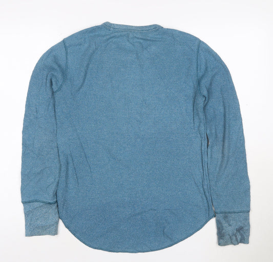 Hollister Men Blue Waffle-Knit Crew Neck Jumper XS