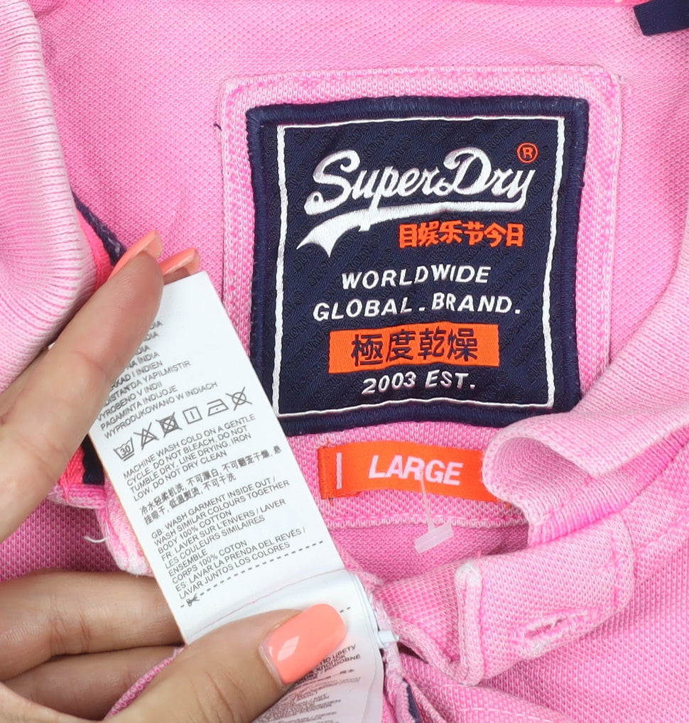 Superdry Men's Pink Polo Shirt Large Cotton Classic Style