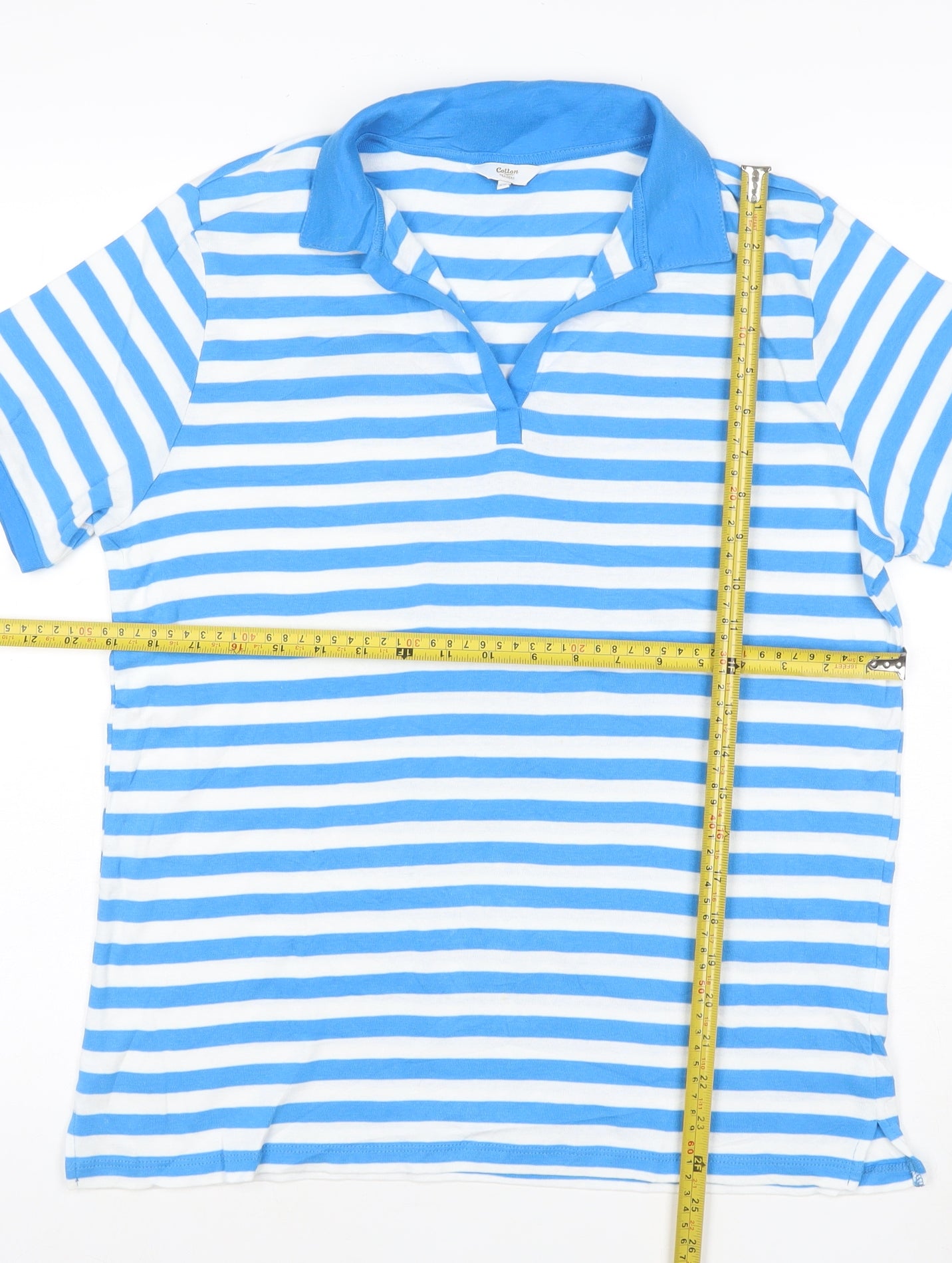 Cotton Traders Women's Blue Striped Collared Polo Shirt Size 12