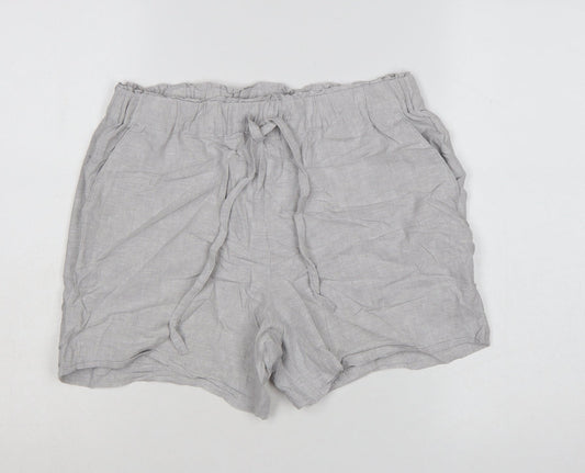 Additional front view of Dunnes Women Grey Linen Blend Drawstring Casual Shorts, size S