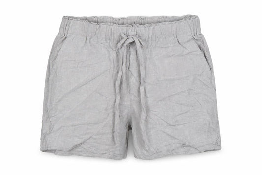 Front view of Dunnes Women Grey Linen Blend Drawstring Casual Shorts, size S