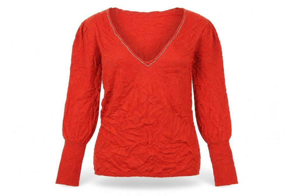 Mango Women Red V-Neck Long Sleeve Knit Cashmere Blend Jumper Size 12
