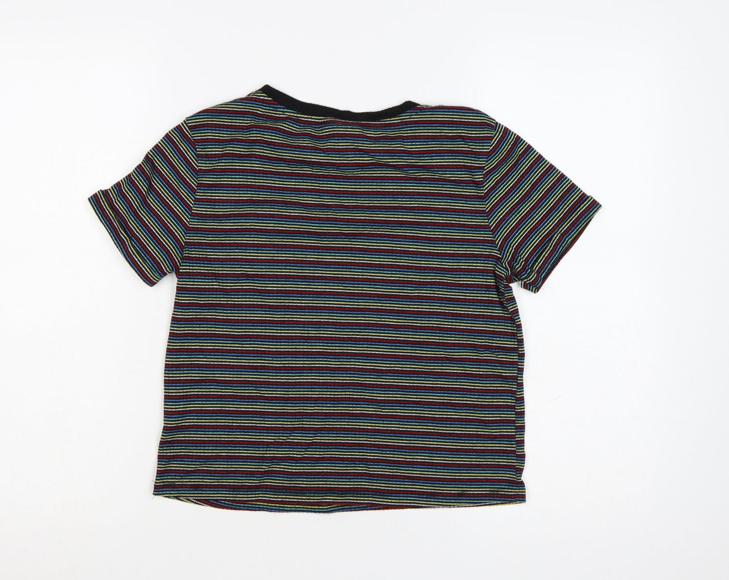 Disney Women’s Multicoloured Striped Mickey Mouse Cropped T-Shirt Size 10