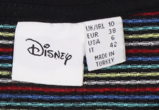 Disney Women’s Multicoloured Striped Mickey Mouse Cropped T-Shirt Size 10