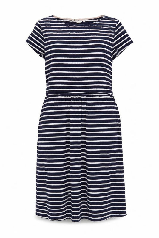 Boden Women Blue White Striped Fit & Flare Dress Size 12 Short Sleeve