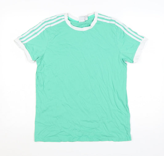 Adidas Womens Green Ringer Crew Neck T-Shirt Size 12