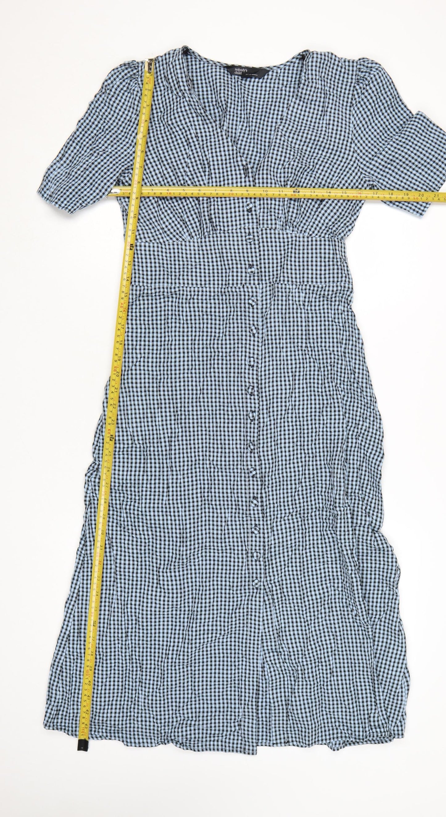 Nobody's Child Women's Blue Check Midi Shirt Dress Size 12