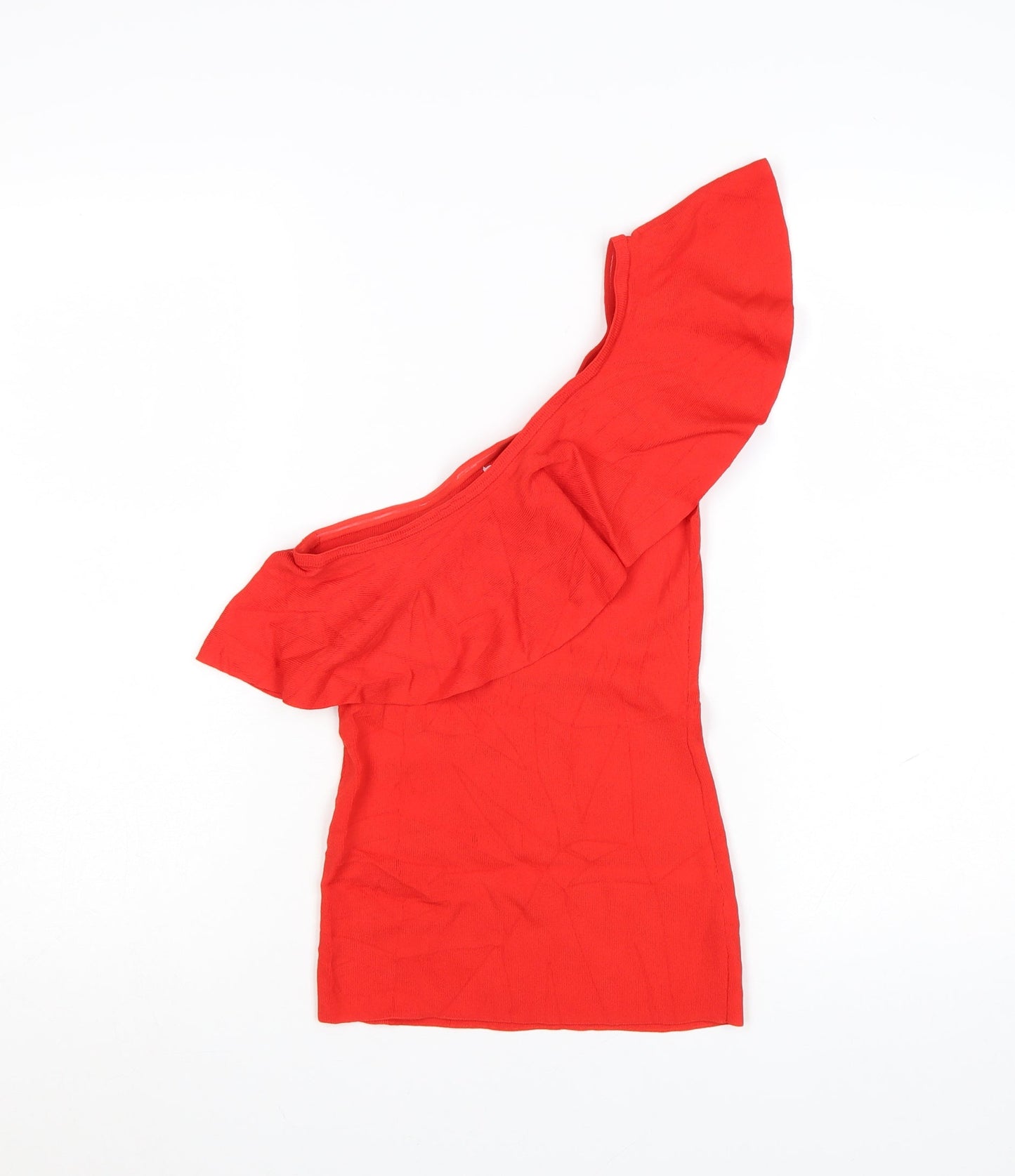 Next Women's Red One Shoulder Ruffle Knit Top Size XS