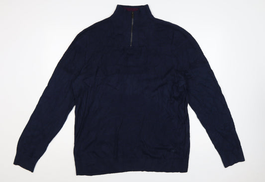 FatFace Men's Blue XL 1/2 Zip Cotton Cashmere Jumper