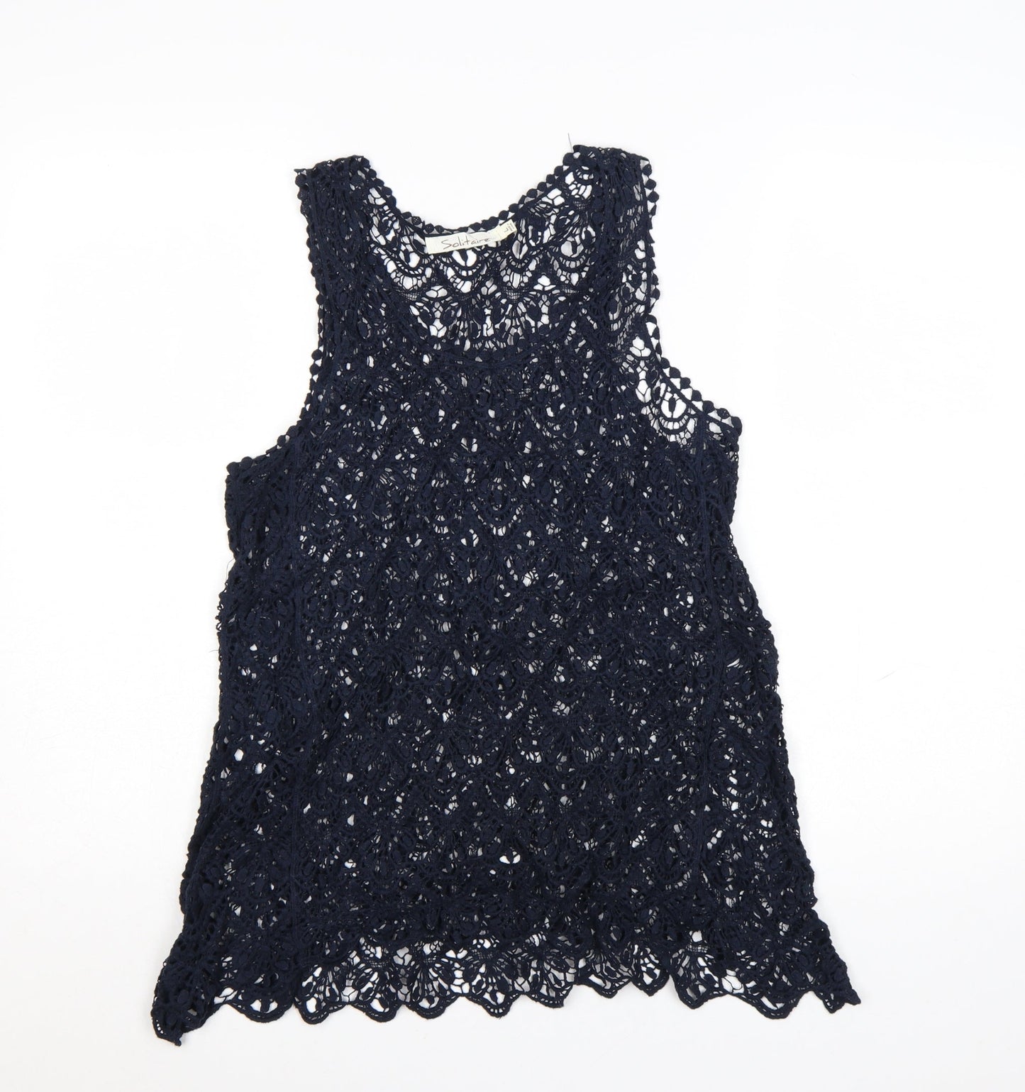 Solitaire Women's Blue Crochet Lace Sleeveless Camisole Top Size L