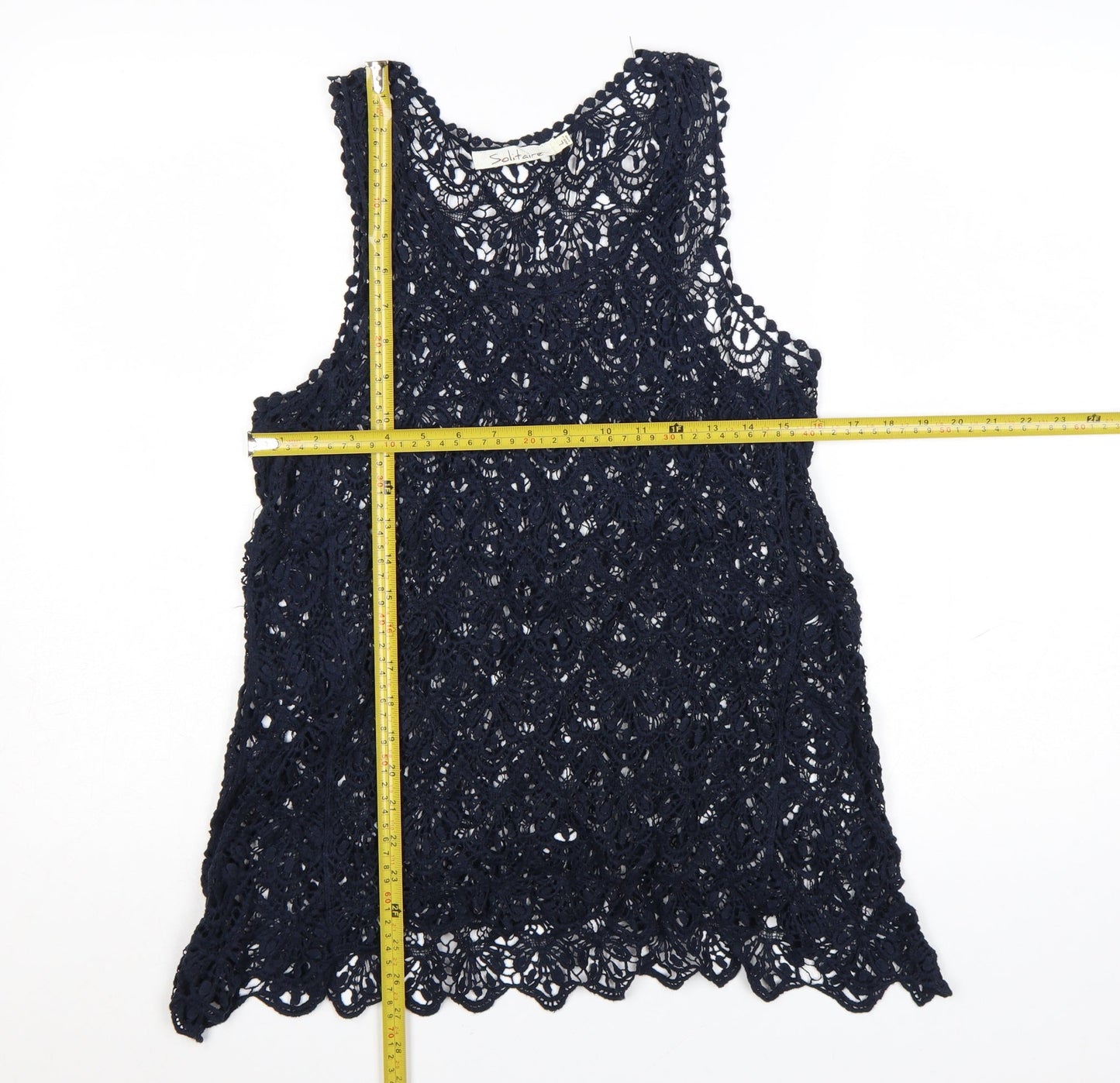 Solitaire Women's Blue Crochet Lace Sleeveless Camisole Top Size L