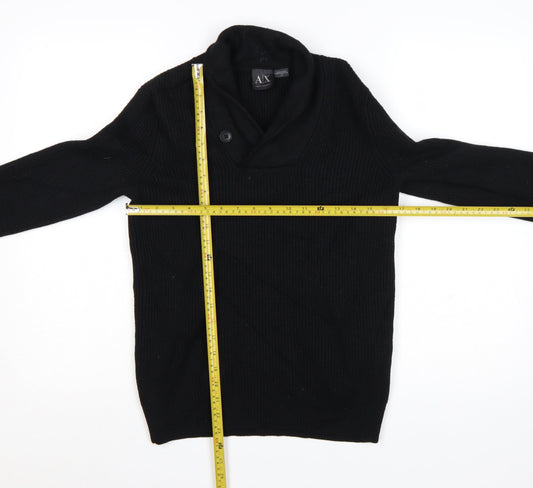 Armani Exchange Men's Black Merino Wool V-Neck Pullover Jumper Size S