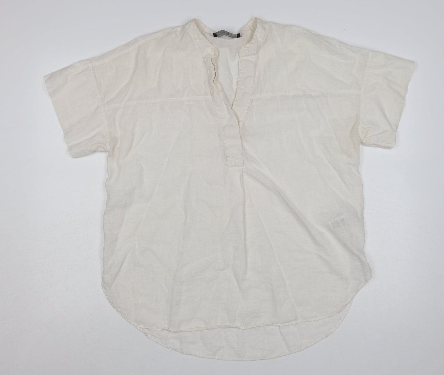 Marks and Spencer Women Ivory Linen Cotton Short Sleeve Tunic Blouse Size 12