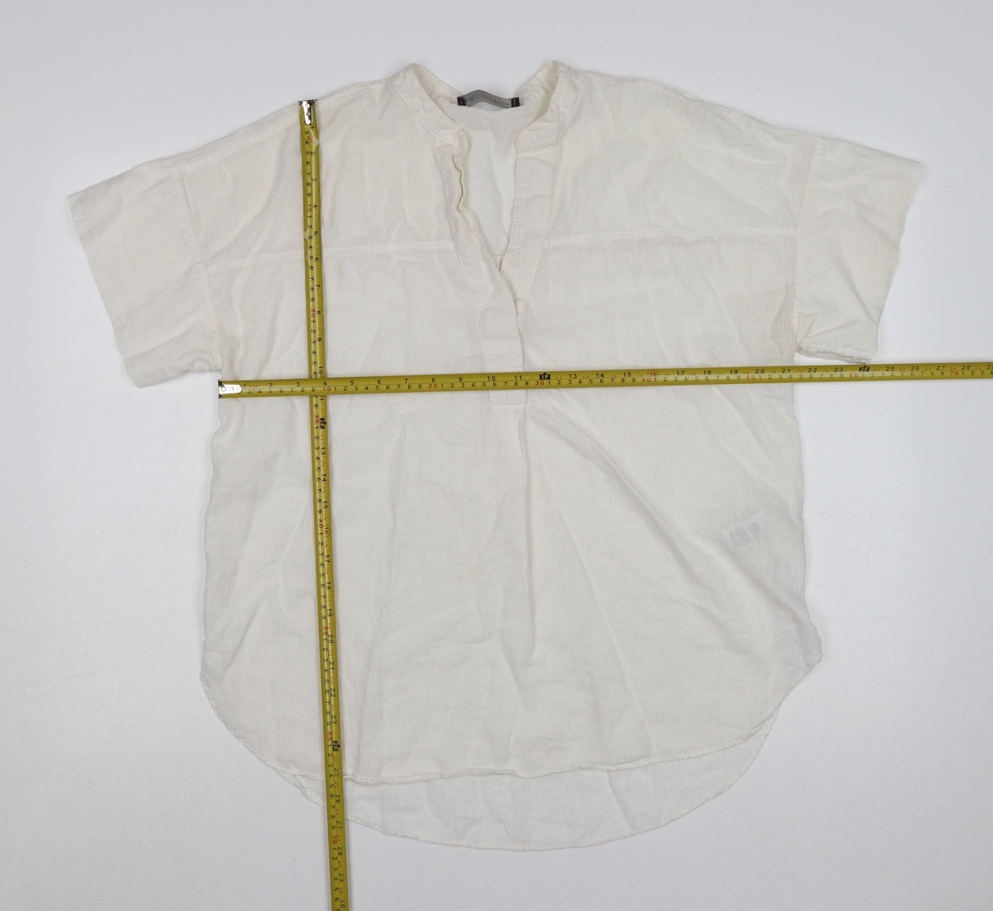 Marks and Spencer Women Ivory Linen Cotton Short Sleeve Tunic Blouse Size 12