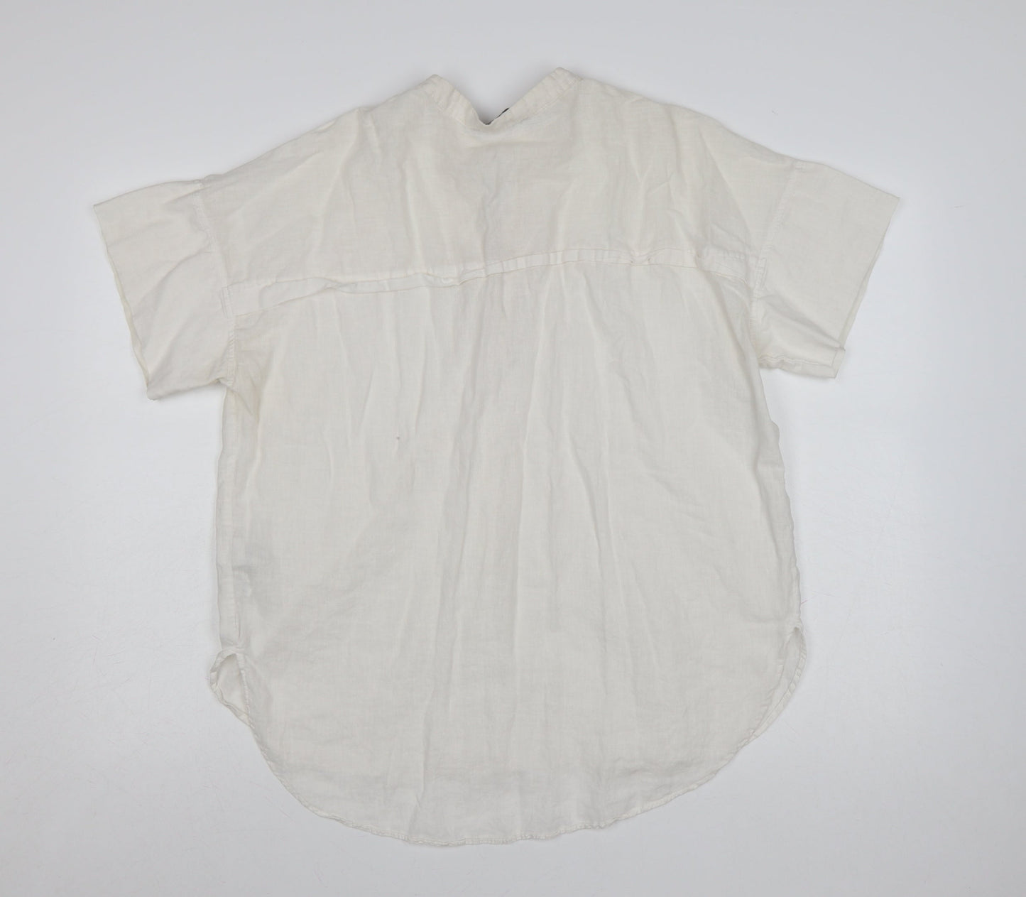 Marks and Spencer Women Ivory Linen Cotton Short Sleeve Tunic Blouse Size 12