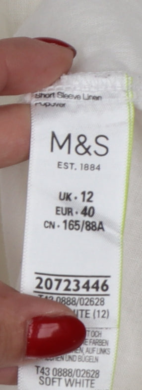 Marks and Spencer Women Ivory Linen Cotton Short Sleeve Tunic Blouse Size 12