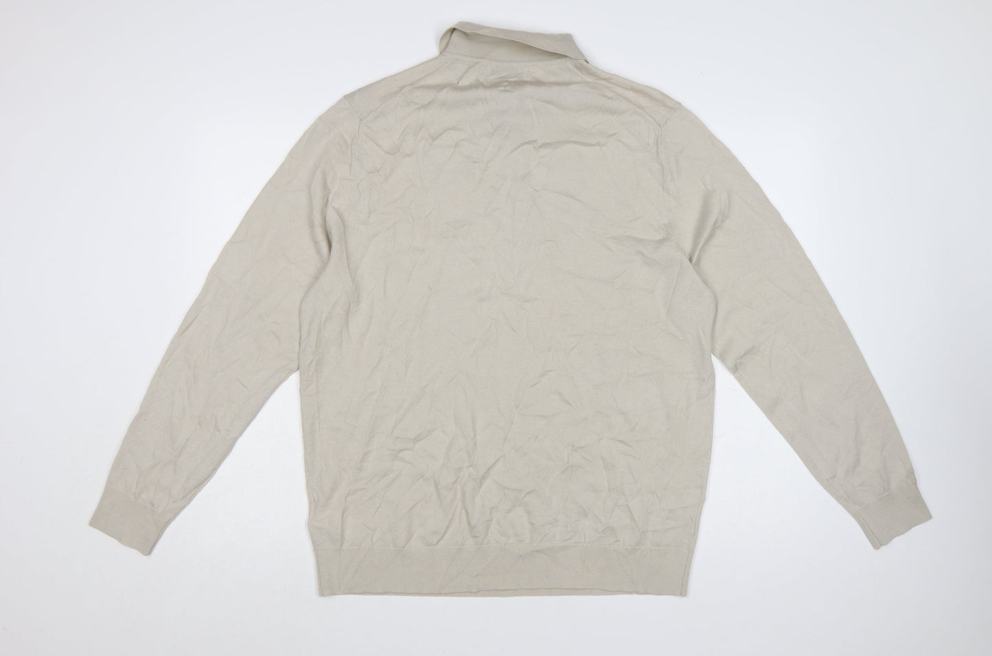 Marks and Spencer Men’s Beige Merino Wool Collared Pullover Jumper XL
