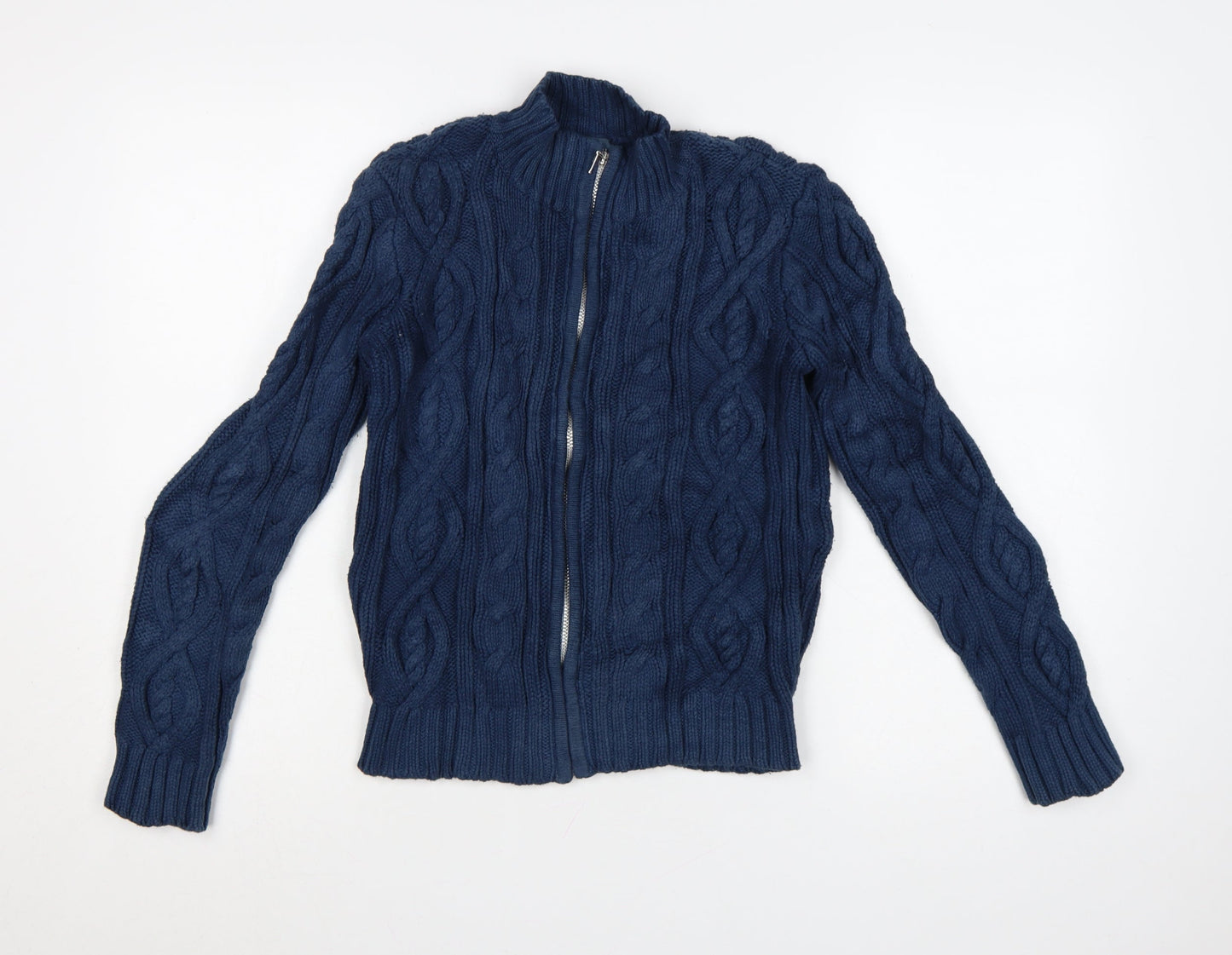 Blanc Bleu Women's Blue Wool Full Zip Cable Knit Jumper Size S