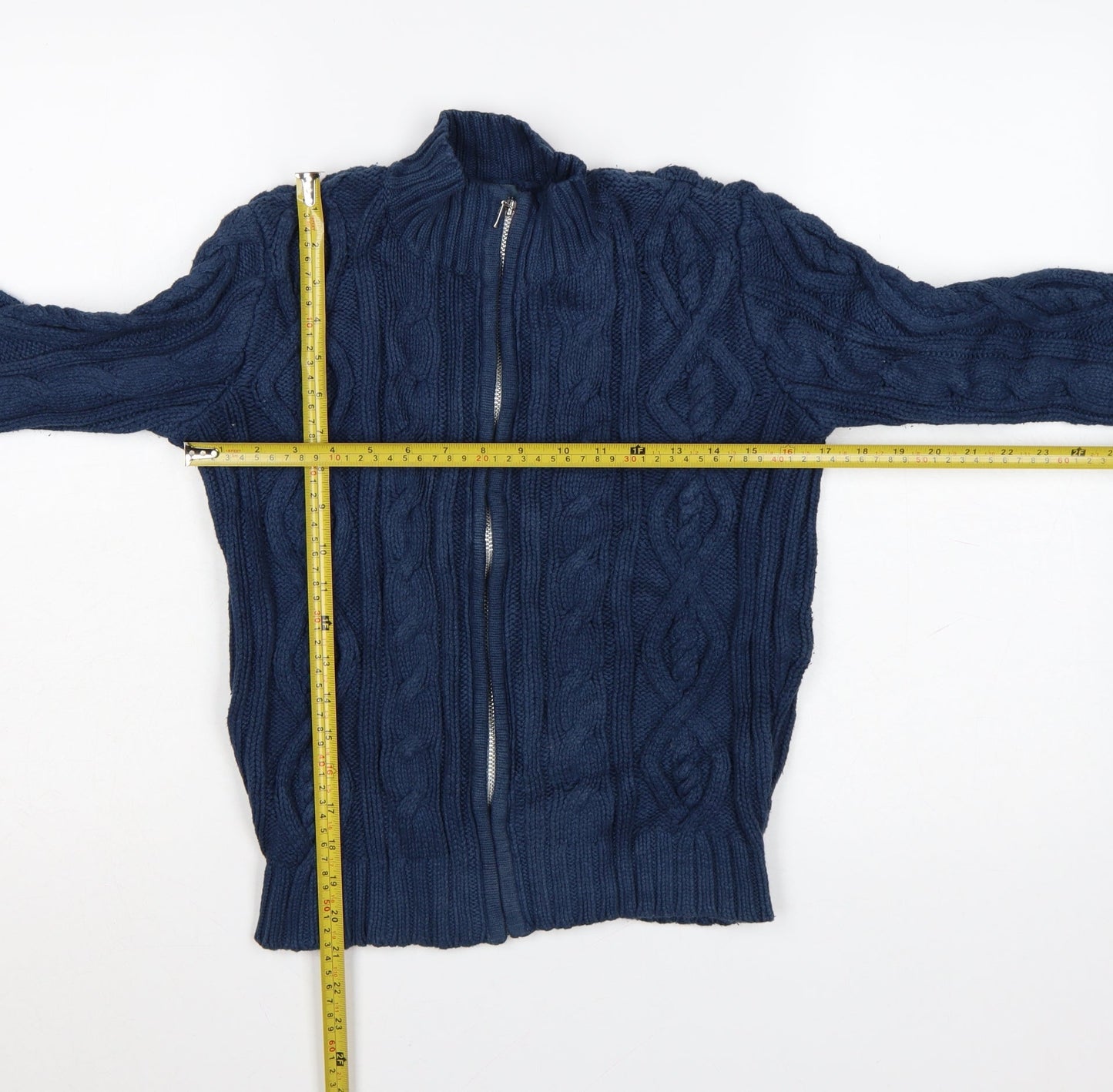 Blanc Bleu Women's Blue Wool Full Zip Cable Knit Jumper Size S