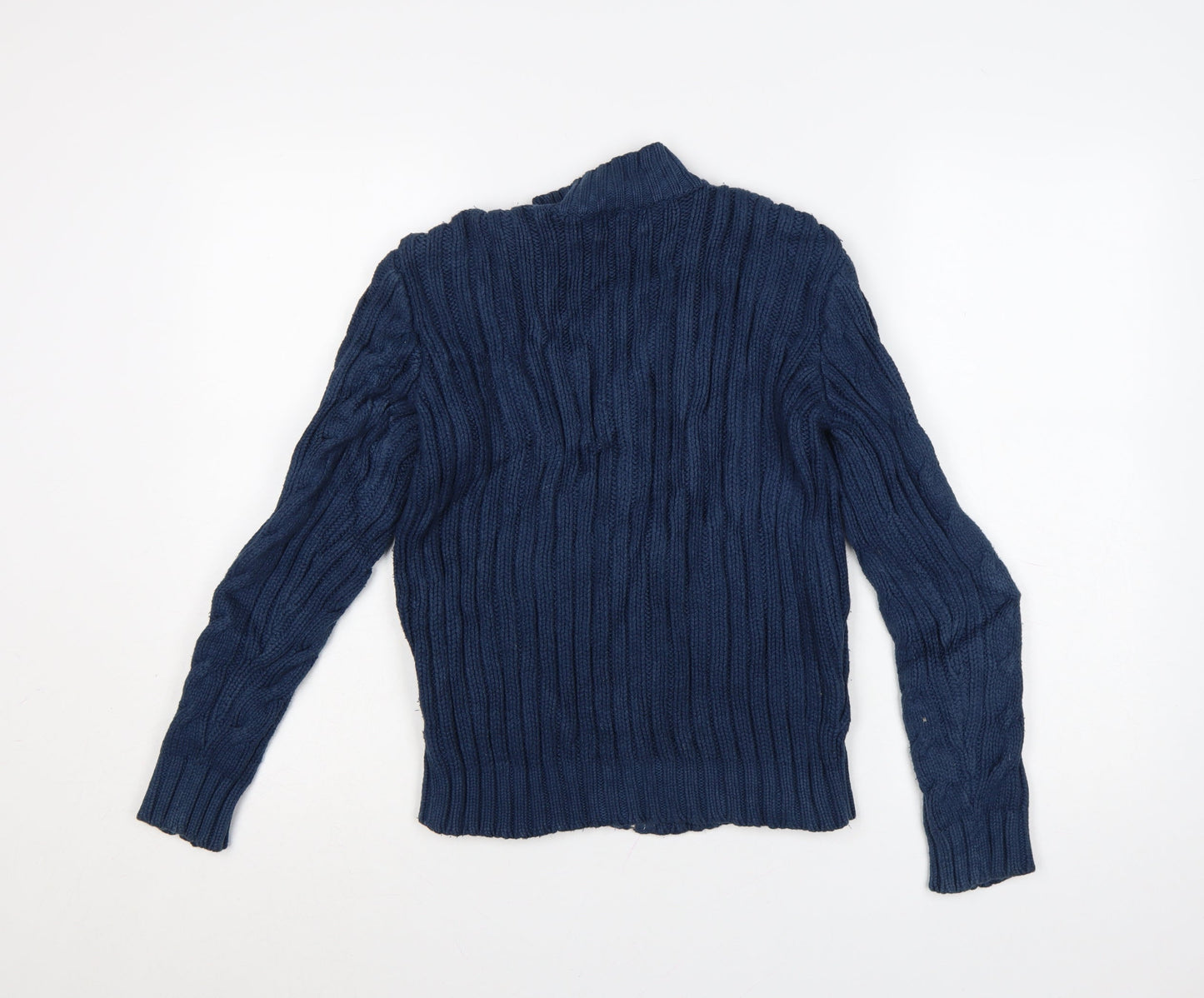 Blanc Bleu Women's Blue Wool Full Zip Cable Knit Jumper Size S
