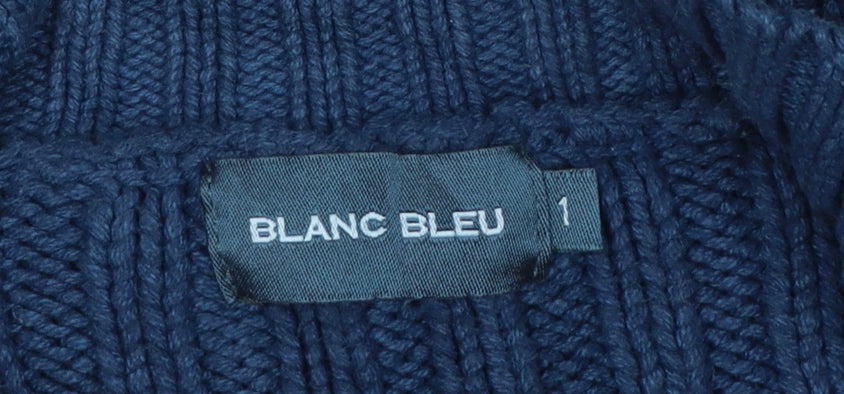 Blanc Bleu Women's Blue Wool Full Zip Cable Knit Jumper Size S