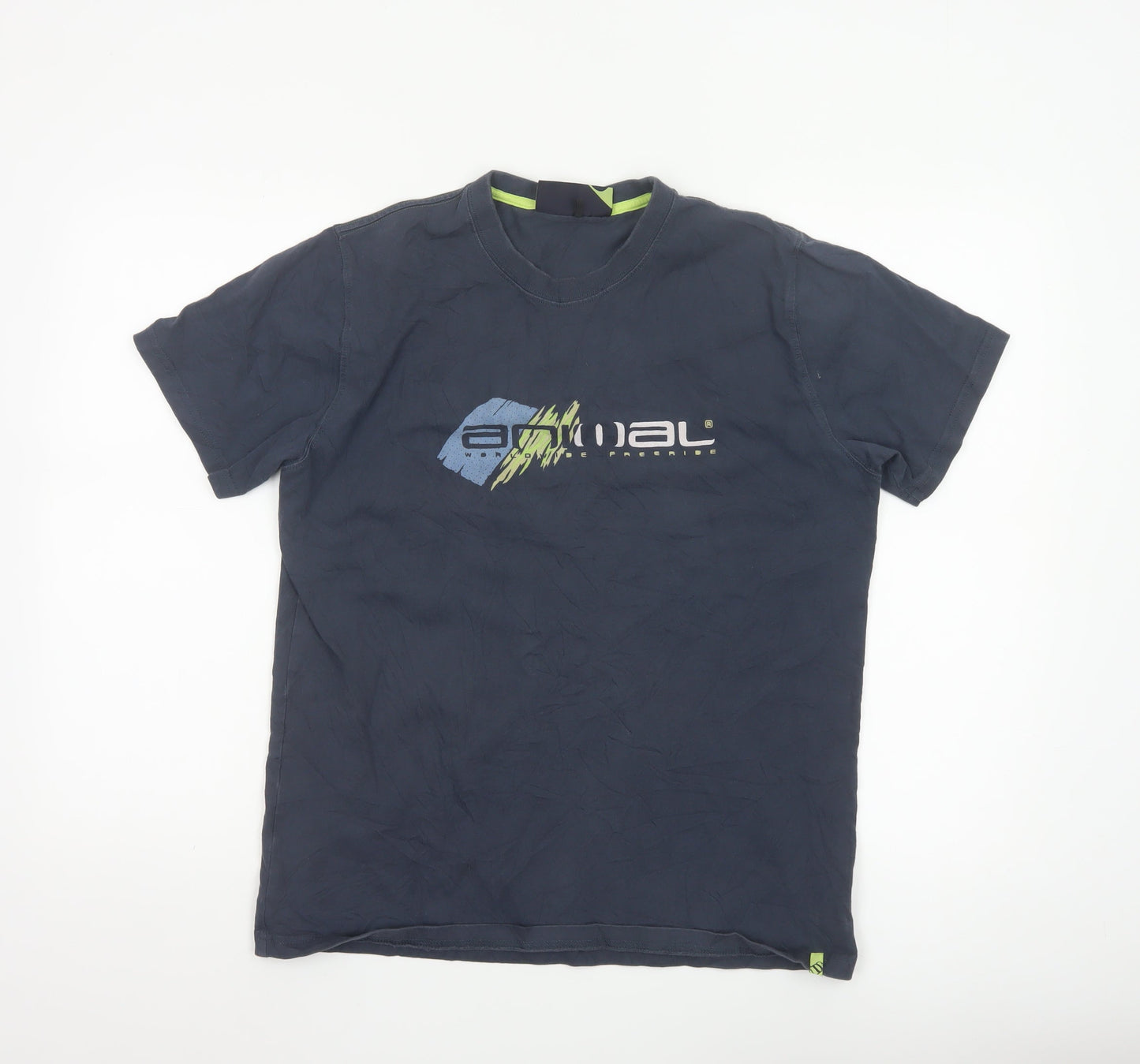 Animal Mens Blue Graphic Print Cotton Crew Neck T-Shirt Size M