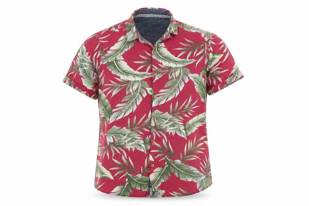 Threadbare Men's Red Tropical Leaf Short Sleeve Cotton Shirt L