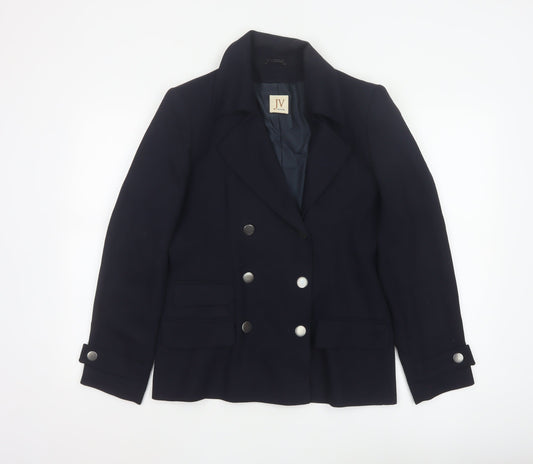JV Collection Women's Navy Wool Blend Double-Breasted Blazer Size 12