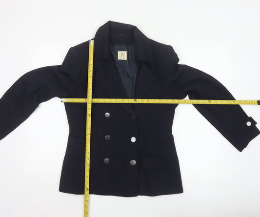 JV Collection Women's Navy Wool Blend Double-Breasted Blazer Size 12