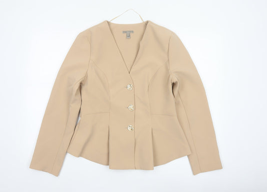 River Island Womens Beige Long Sleeve Suit Jacket Size M Tailored Fit