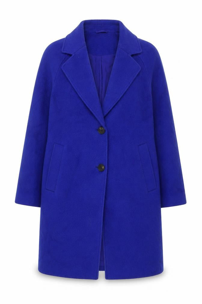 Marks and Spencer Women Blue Size 14 Overcoat Mid-Length Wool Blend Classic Style