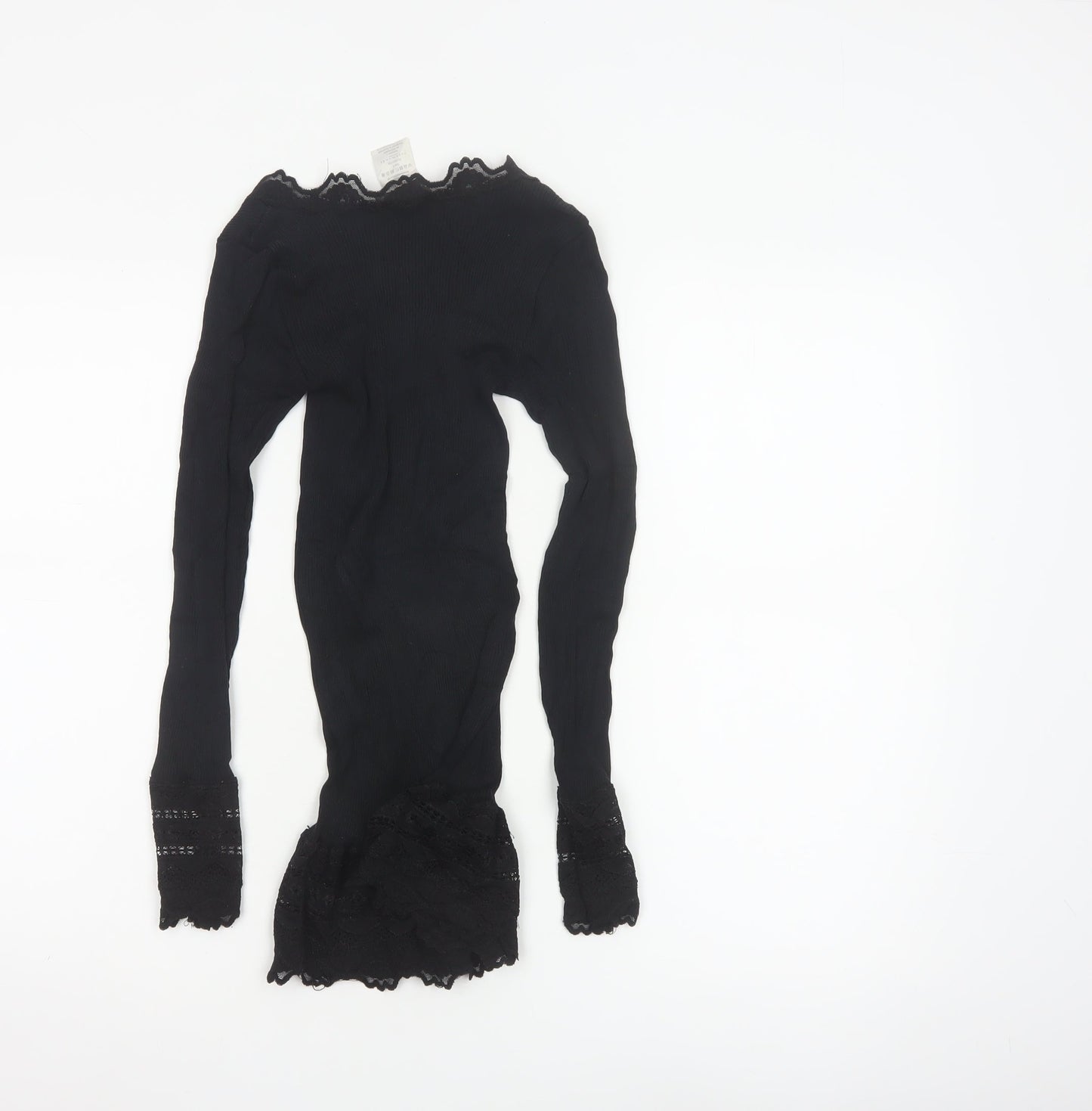 Rosemunde Women Black Silk Blend Lace Trim Long Sleeve Blouse Size S