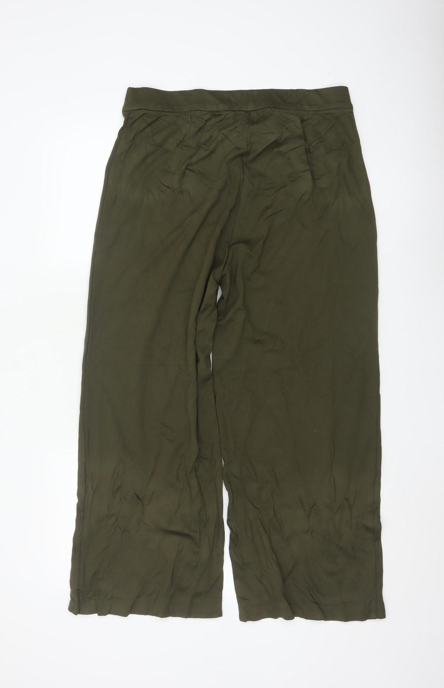 Marks and Spencer Women Olive Green Wide-Leg Viscose Trousers Size 16 Short
