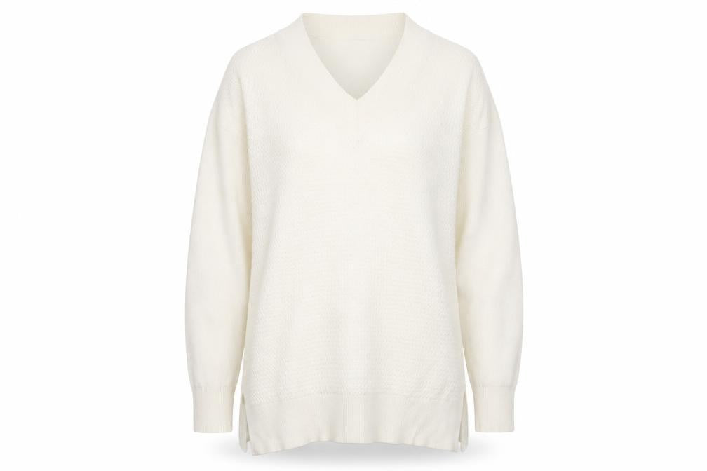 Marks and Spencer Women's Ivory V-Neck Knit Jumper Size L