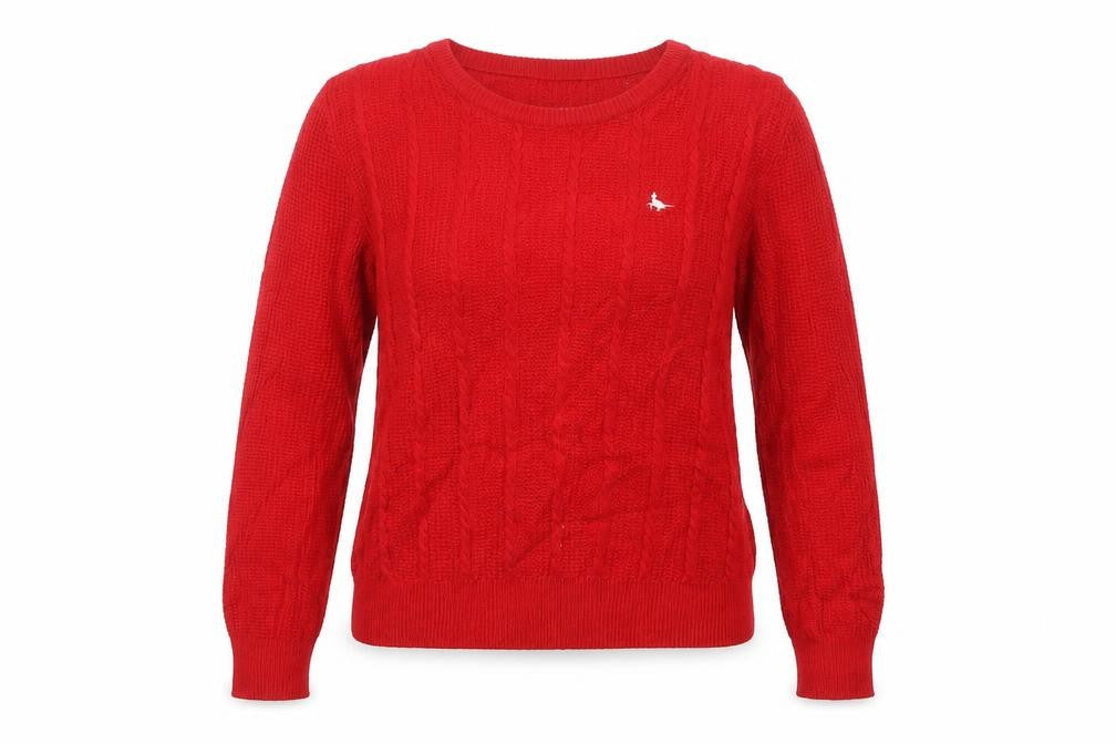 Jack Wills Women Red Cable-Knit Wool Cotton V-Neck Jumper Size 12