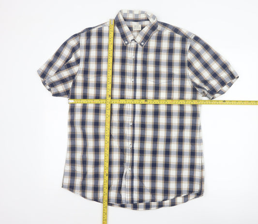 ACW85 Men's Blue Check Short Sleeve Button-Up Cotton Shirt L
