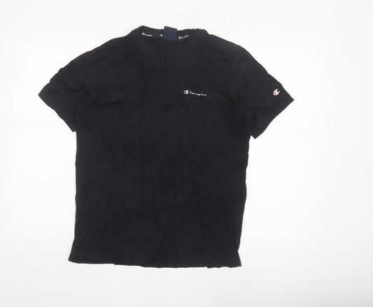 Champion Men's Black Small Crew Neck Cotton Sports T-Shirt