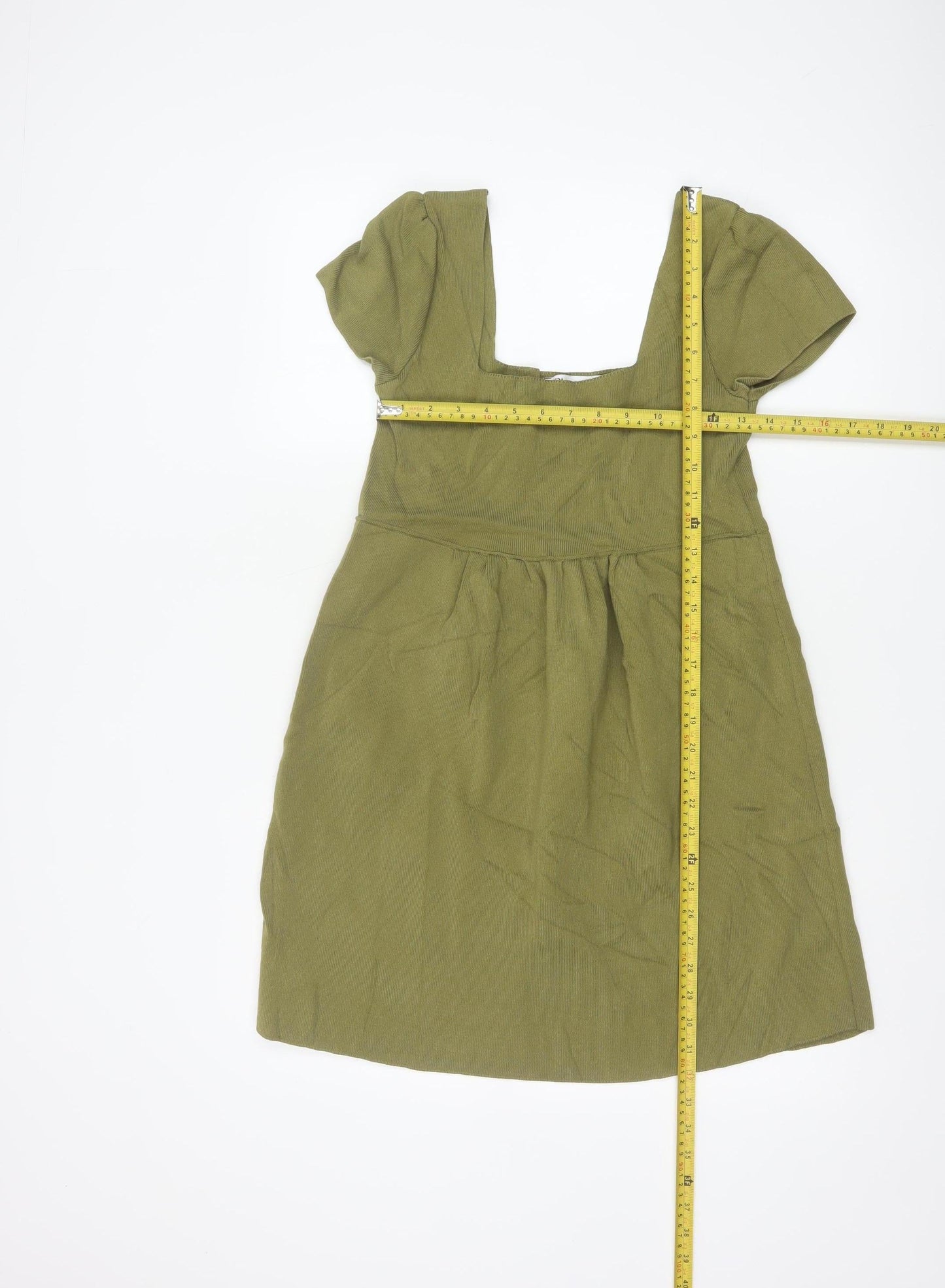 Zara Women Green Cotton A-Line Knee Length Dress Size 12
