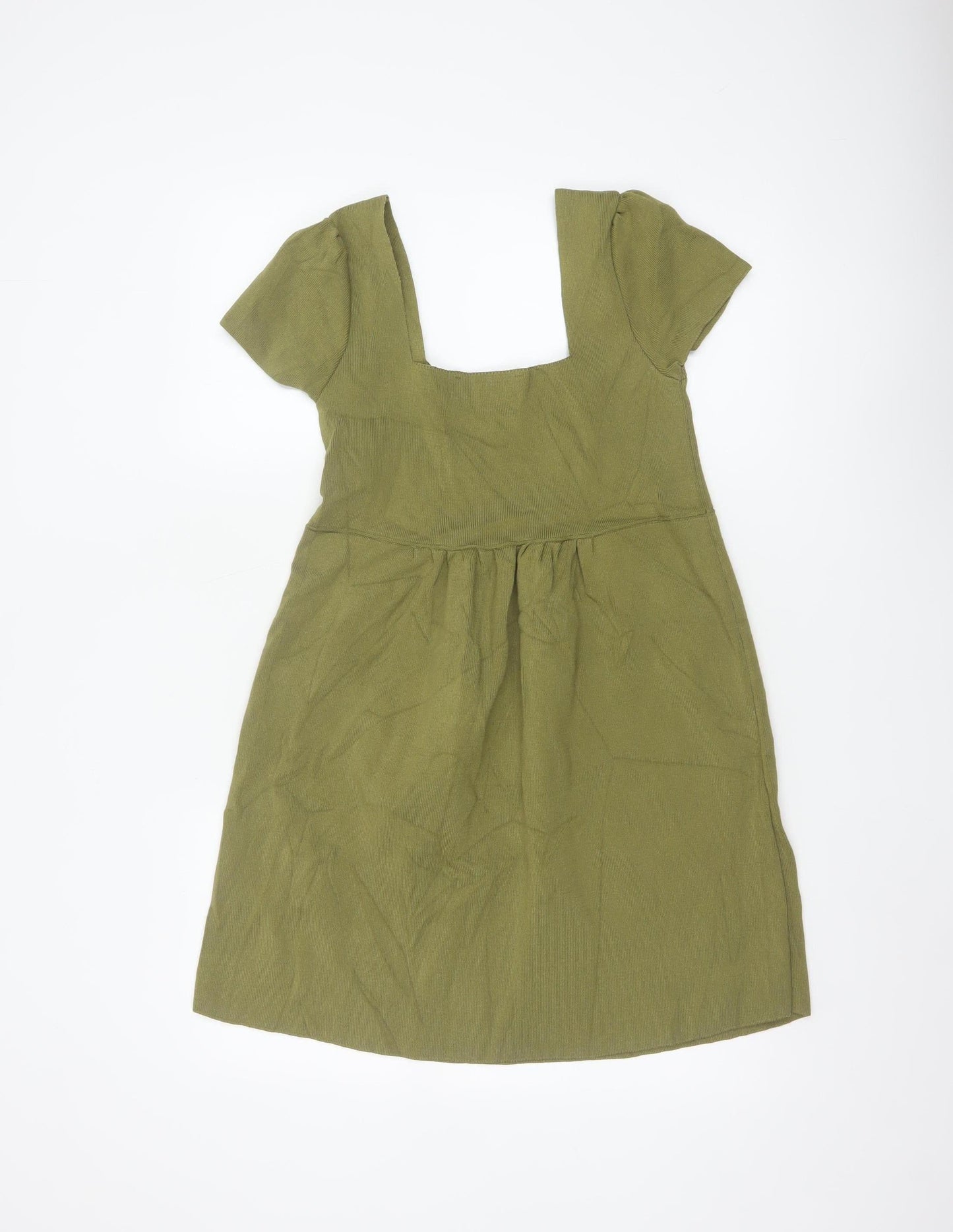 Zara Women Green Cotton A-Line Knee Length Dress Size 12