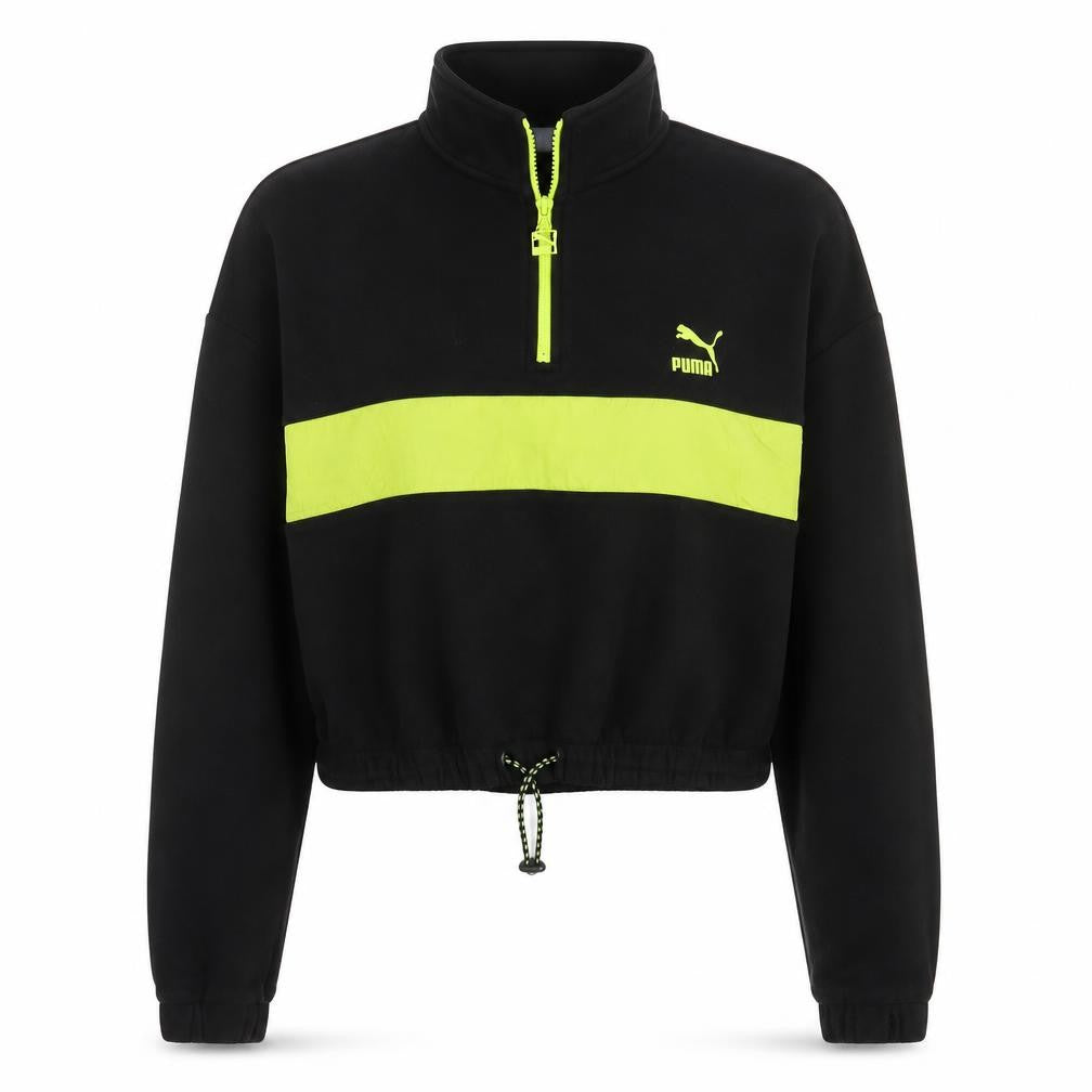 Puma Womens Black & Neon Green 1/4 Zip Pullover Sweatshirt Size M