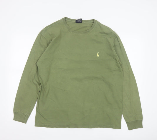 Ralph Lauren Men's Green Long Sleeve Cotton Crew Neck Top M