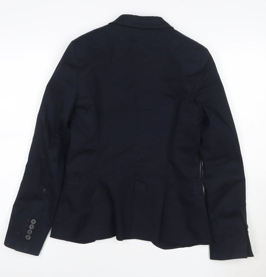 Zara Women Blue Cotton Blend One-Button Blazer Size 12