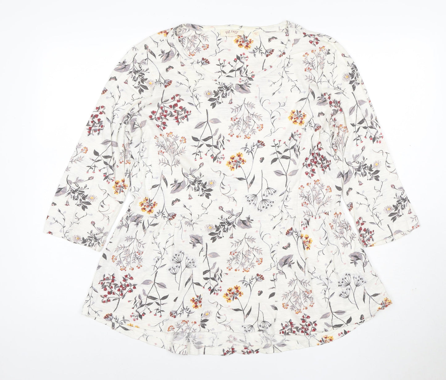 Fat Face Womens Ivory Floral 3/4 Sleeve Tunic Top Size 14