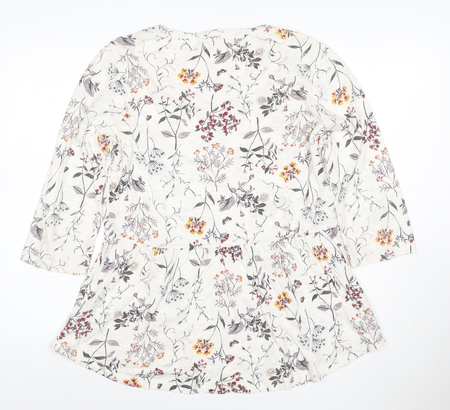 Fat Face Womens Ivory Floral 3/4 Sleeve Tunic Top Size 14