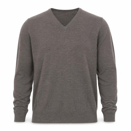 Marks and Spencer Men's Brown Merino Wool V-Neck Jumper L