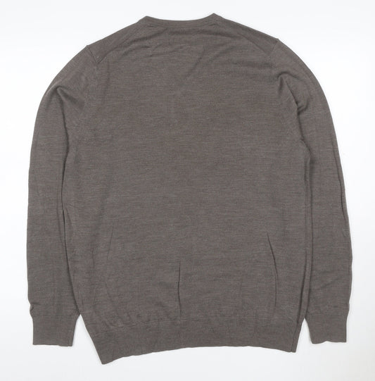 Marks and Spencer Men's Brown Merino Wool V-Neck Jumper L